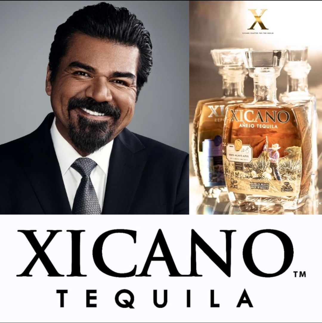 A man in a suit and tie next to a bottle of xicano tequila