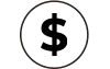 Black dollar sign inside a white circle.