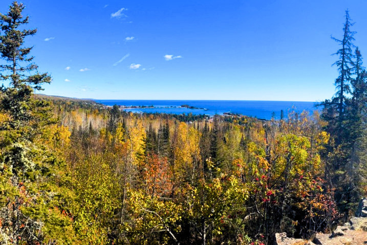 View the Lake Superior shoreline in Grand Marais.
