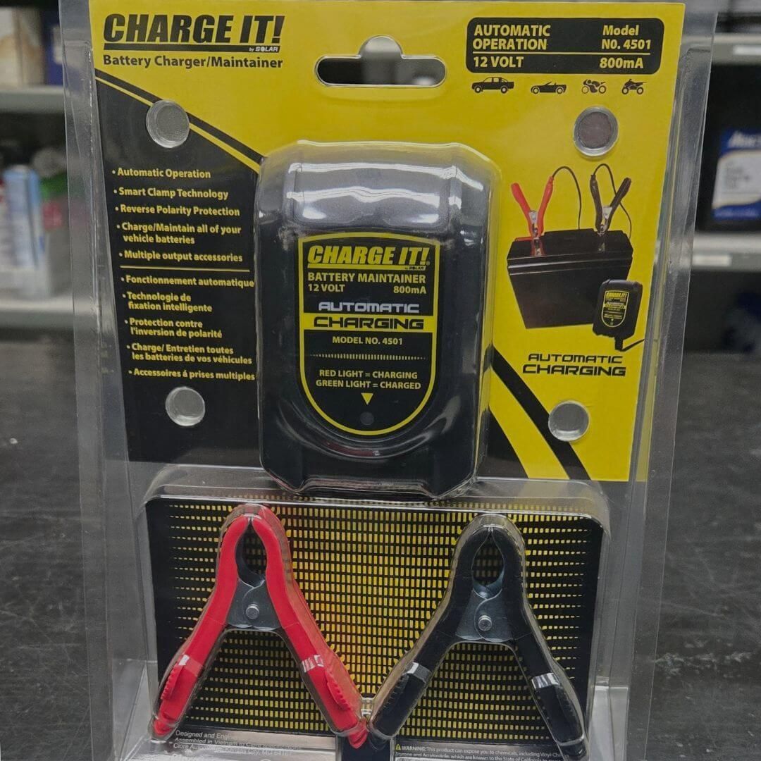 Image example of a trickle charger on the store shelf. 