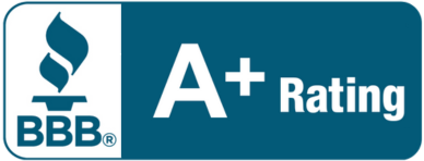 BBB A+ rating badge in blue and white with the BBB logo on the left.