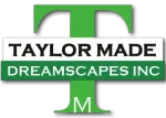 Taylor Made Dreamscapes Inc logo with green and white stylized T and M