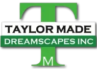 Taylor Made Dreamscapes Inc logo with green and white stylized T and M