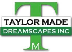 Taylor Made Dreamscapes Inc logo with green and white stylized T and M