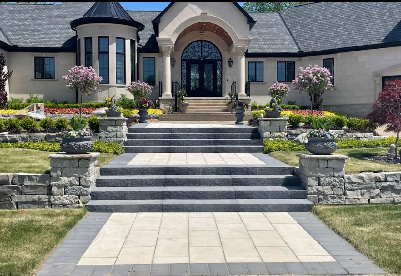 a set of stairs leading up to a gazebo in a yard .