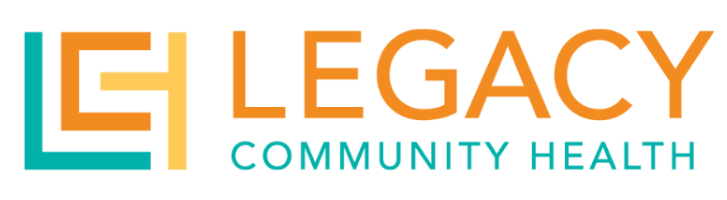 Legacy Community Health logo with orange and teal geometric icon and text