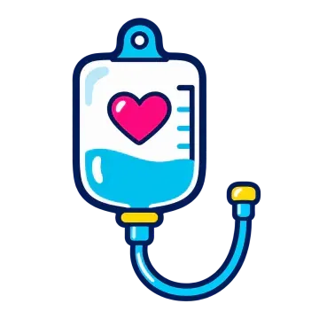 Feeding bag with tubing and a heart representing nutrition support
