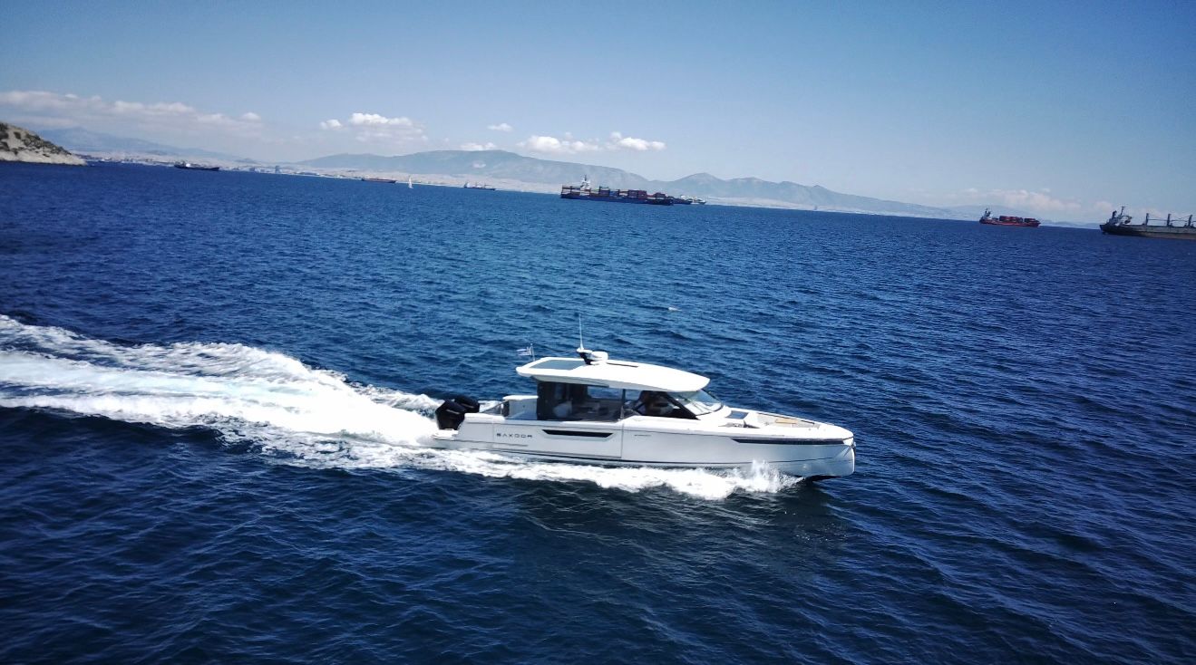 Luxury motor yacht charter cruising in the Greek islands