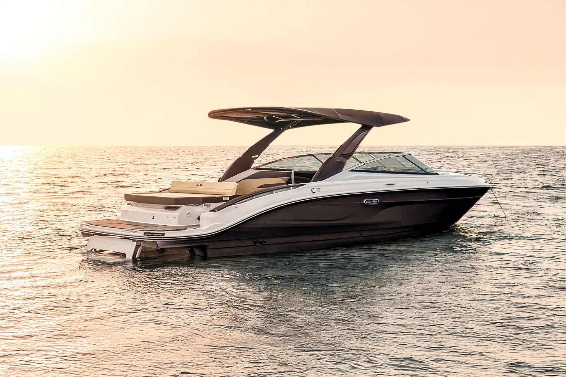 Private Sea Ray yacht charter in Milos, Greece at sunset
