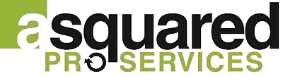 A-squared Pro Services logo with "a-squared" in black text and "PRO SERVICES" in olive green, featuring a circular icon.