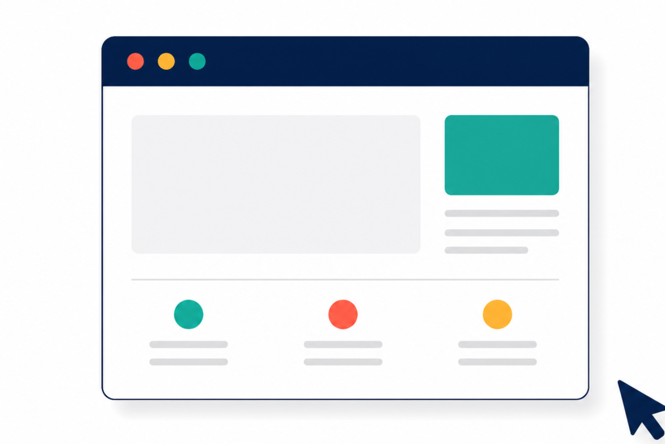 Browser window icon with a cursor pointing at it but not clicking through, representing a website that isn't converting visitors.