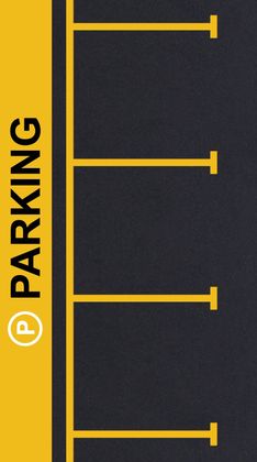 a yellow and black sign that says parking on it