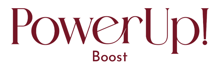 PowerUp! logo in burgundy with the word 
