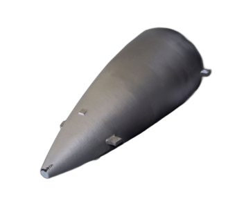Gray conical metal object with a pointed tip and small protrusions