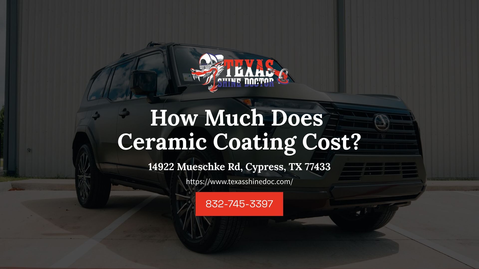 Black SUV with “Titan” branding and a website ad reading “How Much Does Ceramic Coating Cost?”