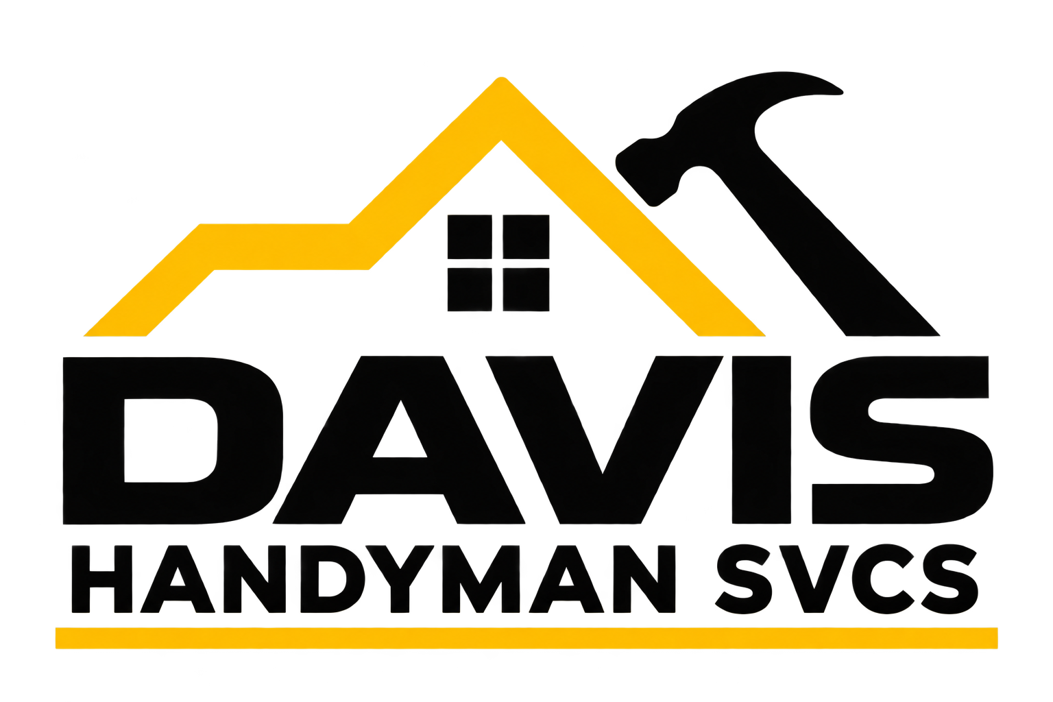 Davis Handyman Svcs logo with yellow roof and black hammer over bold black text