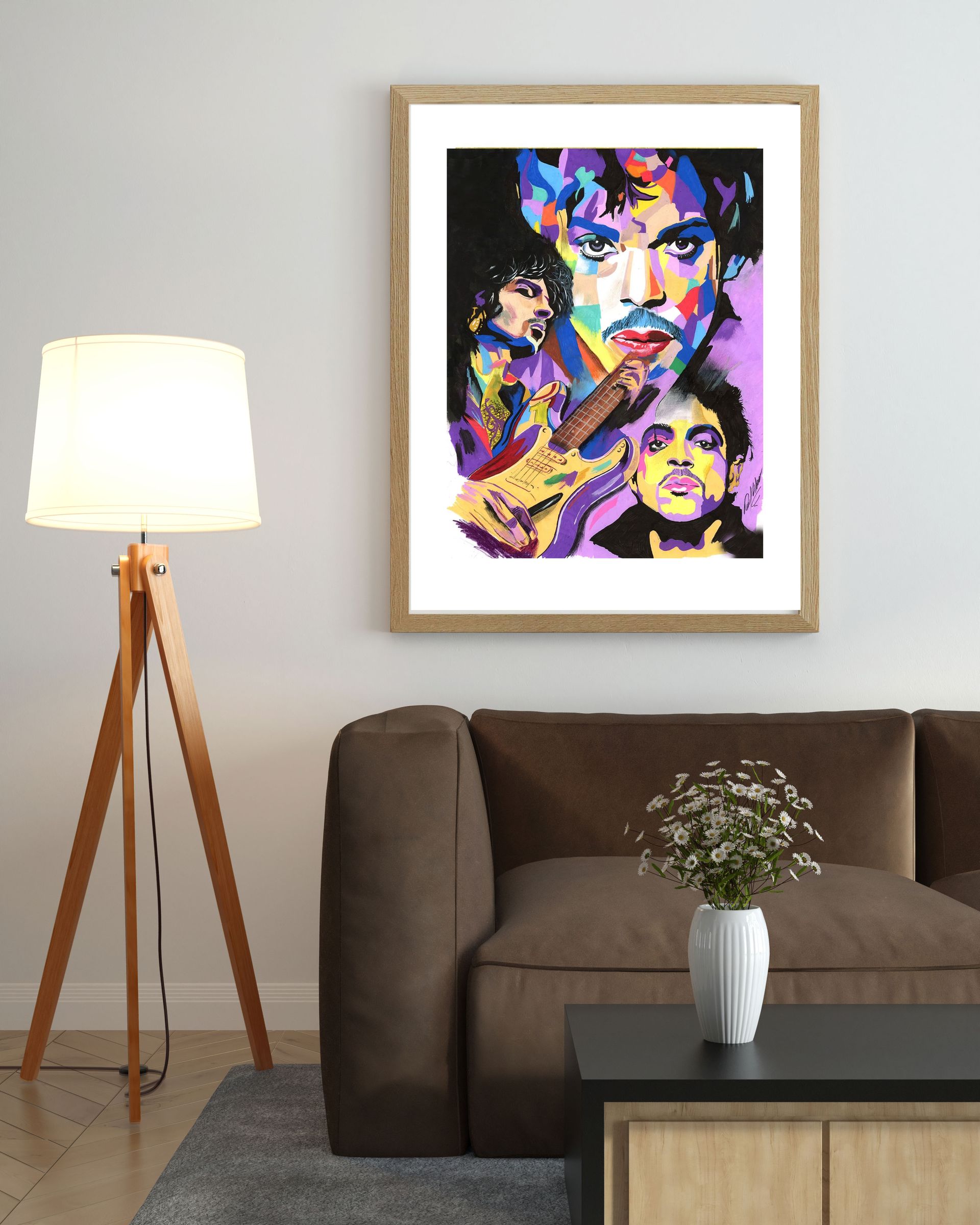 Colorful pop-art collage of three musicians, featuring vivid purple, blue, yellow, and red tones.