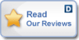 Gold star icon with “Read Our Reviews” text and a small blue “D” badge in the corner