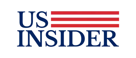 A logo for us insider with an american flag in the background.