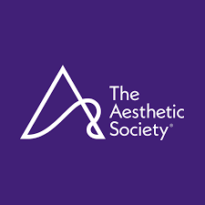 The Aesthetic Society logo on a purple background with white stylized text and emblem
