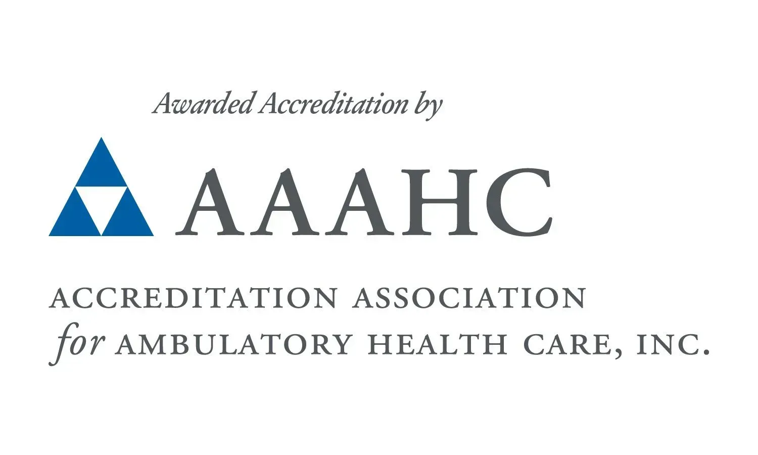 AAAHC accreditation logo with blue icon and gray text