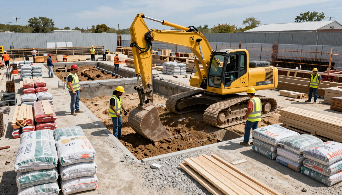 Scavo per piscina in cantiere