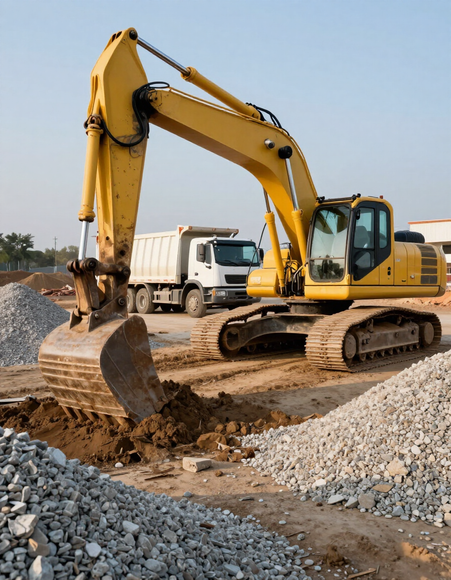Escavatore che movimenta terra in cantiere