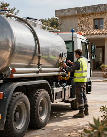 Autobotte in consegna acqua presso proprietà privata