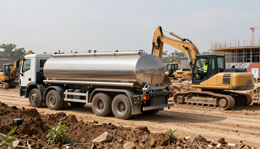 Autobotte accanto a un cantiere attivo