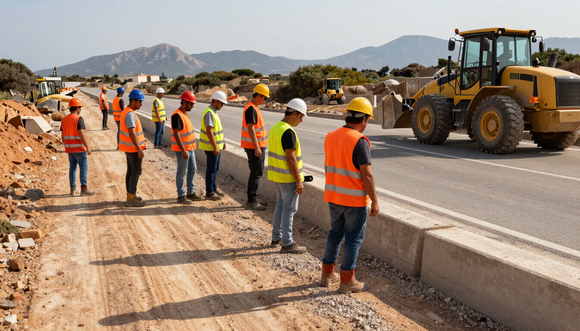 Squadra al lavoro su infrastruttura pubblica