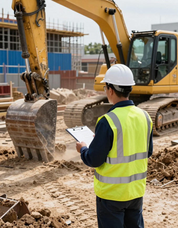 Capocantiere che verifica lavori e mezzi in cantiere