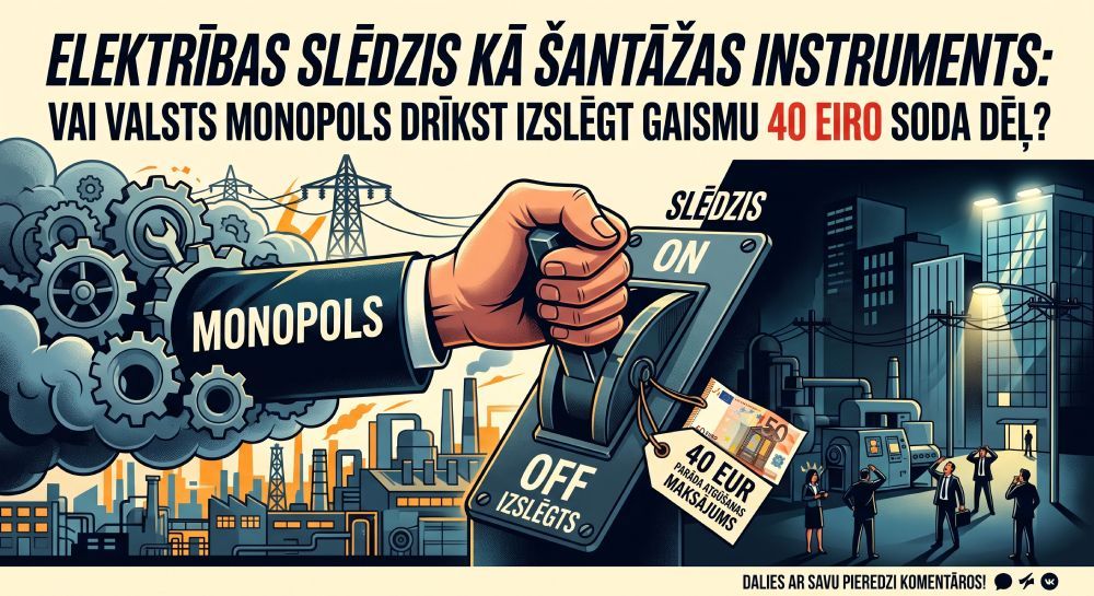 Elektrības slēdzis kā šantāžas instruments: vai valsts monopols drīkst izslēgt gaismu 40 eiro soda
