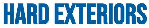 Hard Exteriors Blue text that reads