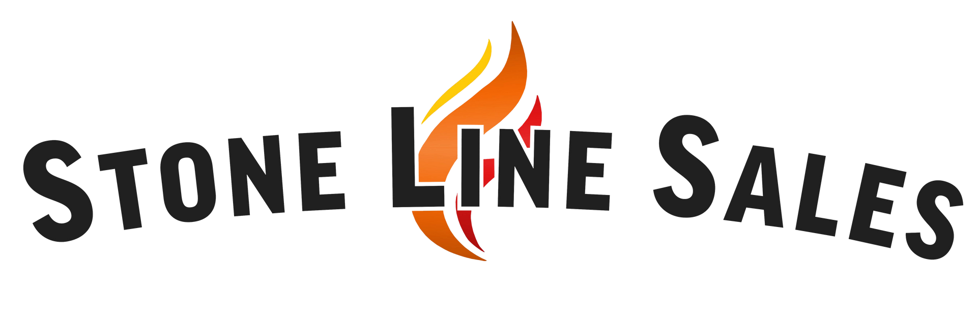 A logo for stone line sales with a flame in the middle.