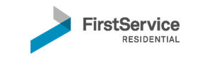 FirstService Residential logo: blue and gray arrow with the text
