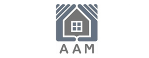Logo of AAM, a house symbol framed by hands.