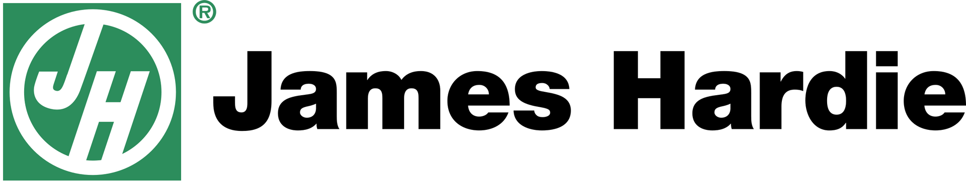 James Hardie logo with a green circle with the letters