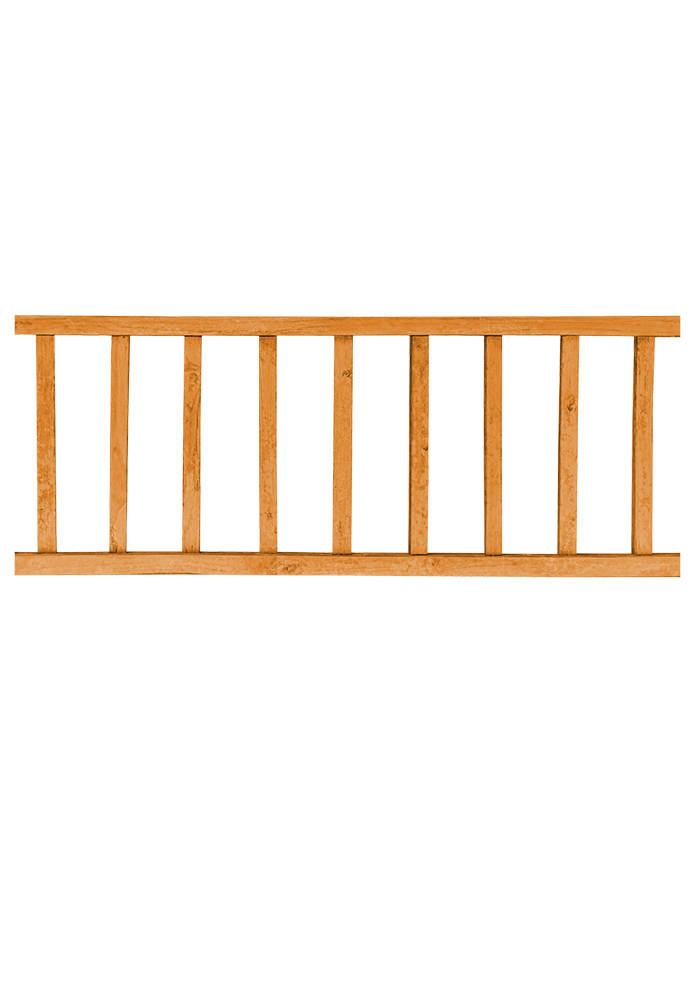 Wooden fence panel with vertical slats.