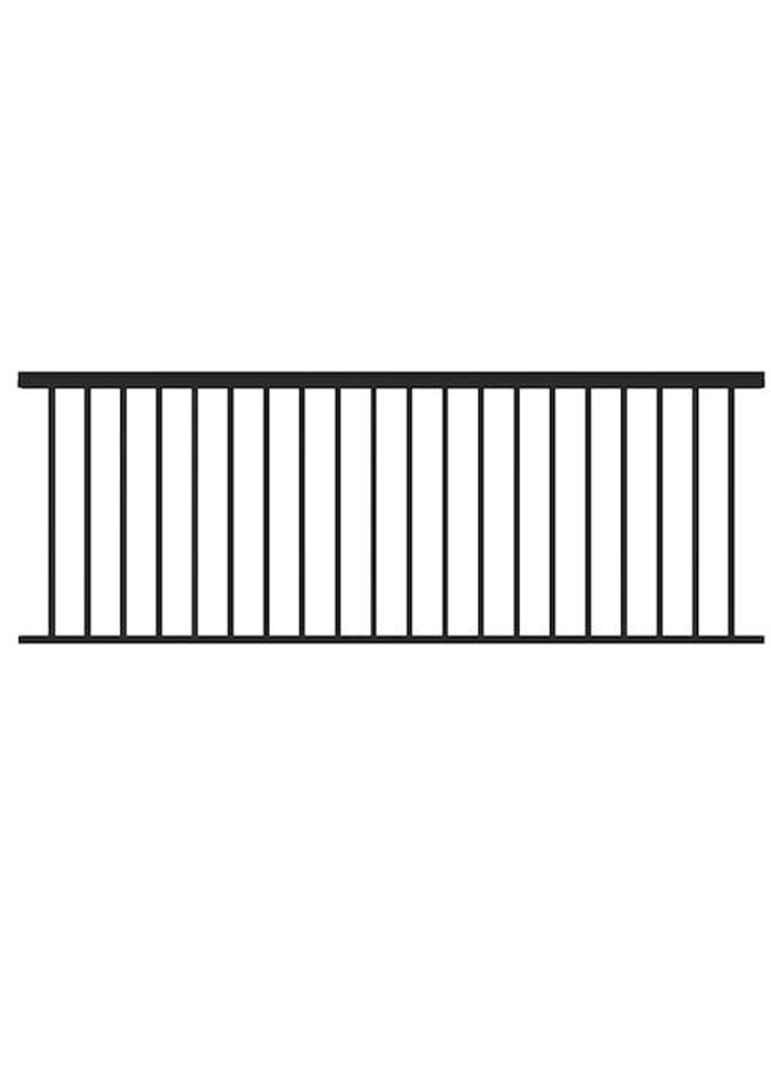 Black metal railing with vertical bars.