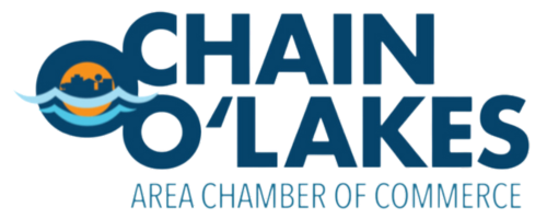 The logo for the chain o ' lakes area chamber of commerce