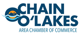 The logo for the chain o lakes area chamber of commerce