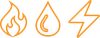 A fire , a drop of water , and a lightning bolt.
