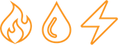 A fire , a drop of water , and a lightning bolt.