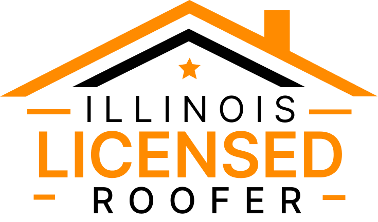 A logo for an illinois licensed roofer