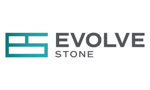 The logo for evolve stone is a blue and black logo on a white background.