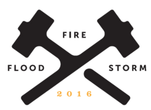 A logo for fire flood and storm 2016