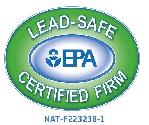 A lead safe certified firm logo that is green and blue