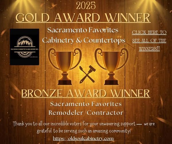 Gold award for Sacramento Favorites Cabinetry & Countertops and Bronze award for Remodeler/Contractor.