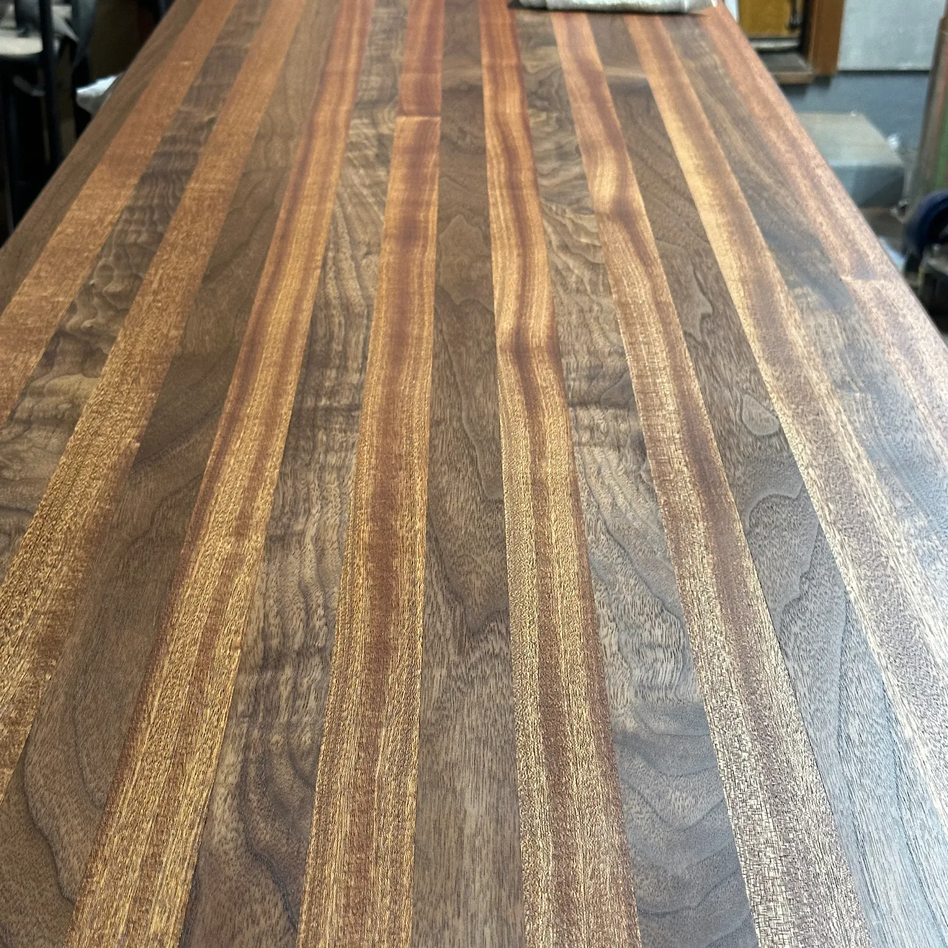 A close up of a wooden table top