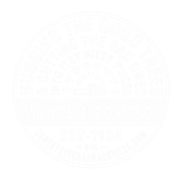 Faint circular emblem with a pale, nearly blank design on a white background